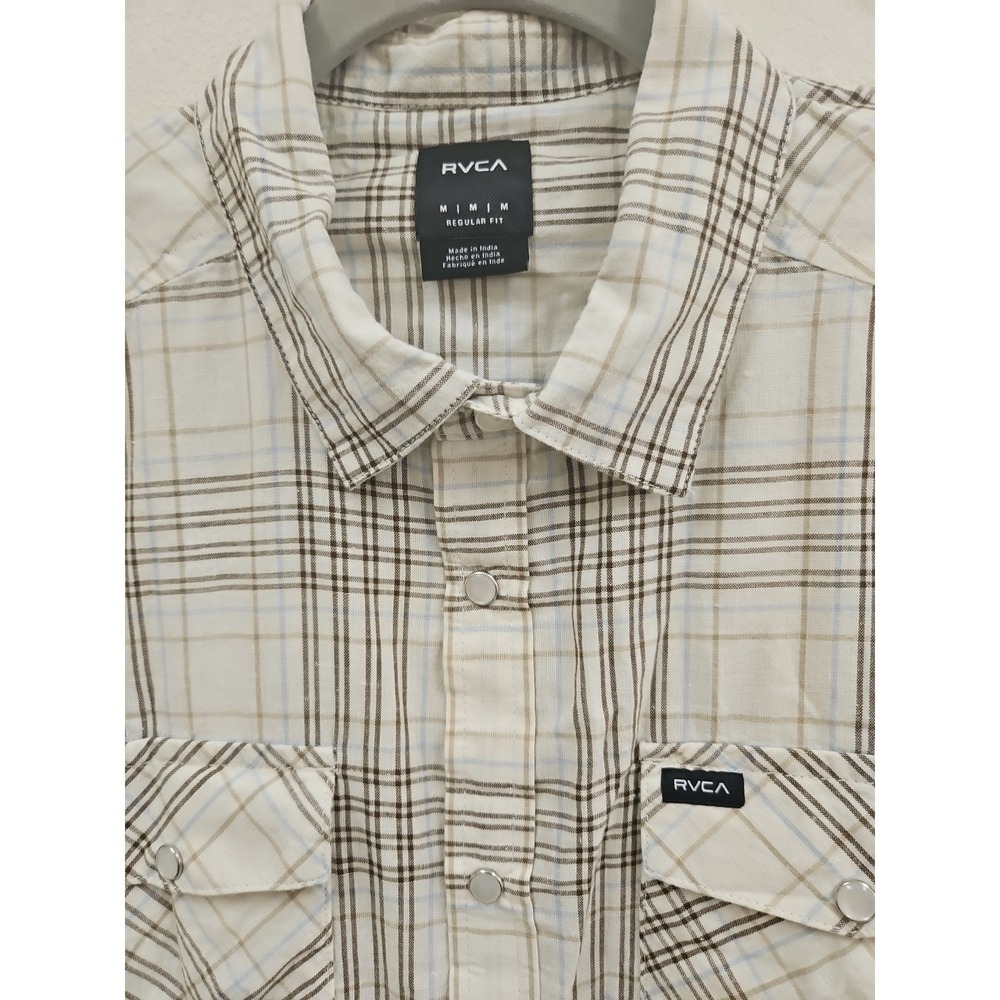 RVCA  Shirt Mens Medium Plaid Long Sleeve Pearl Snaps Skater Surfer New W Tags
